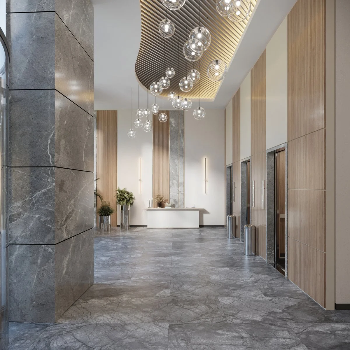 3Д визуализация холла отеля и ресторана