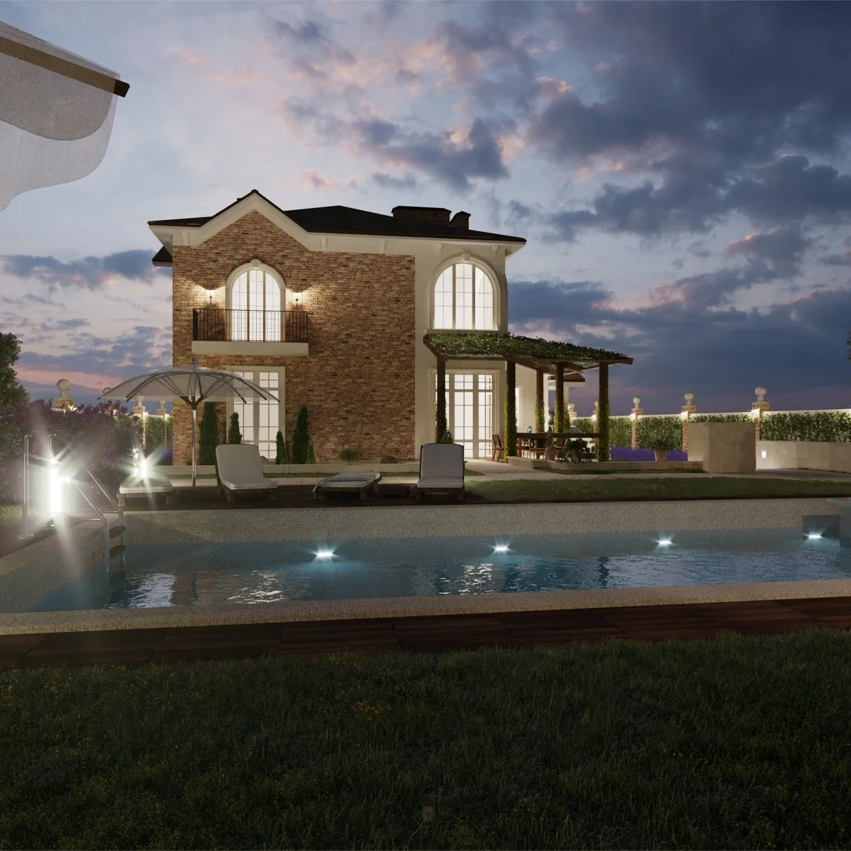 Коттедж в Горячем Ключ 3Д визуализация бассейна и территории