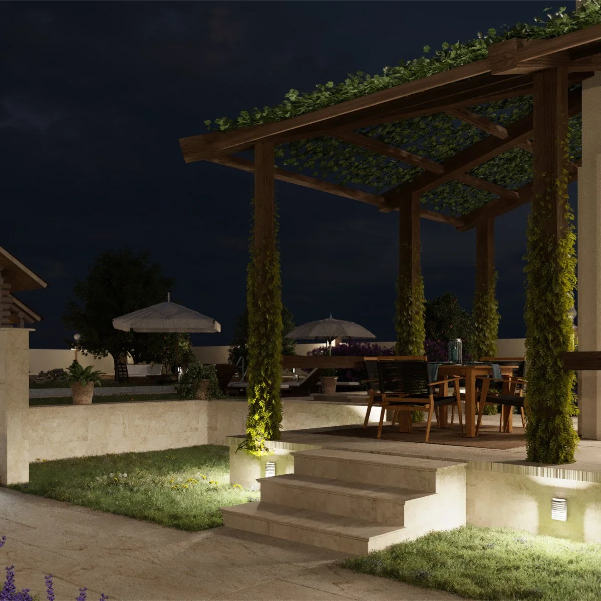 Коттедж 3Д визуализация под ключ территория