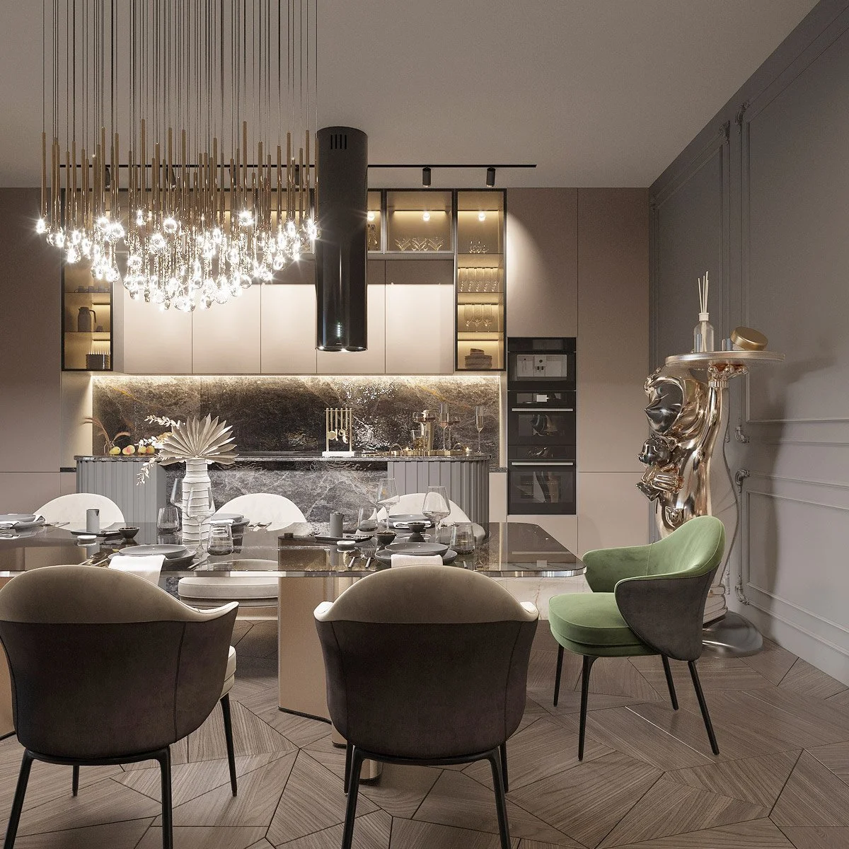 3D Визуализация интерьера кухня столовая3D Визуализация интерьера квартиры в Сочи