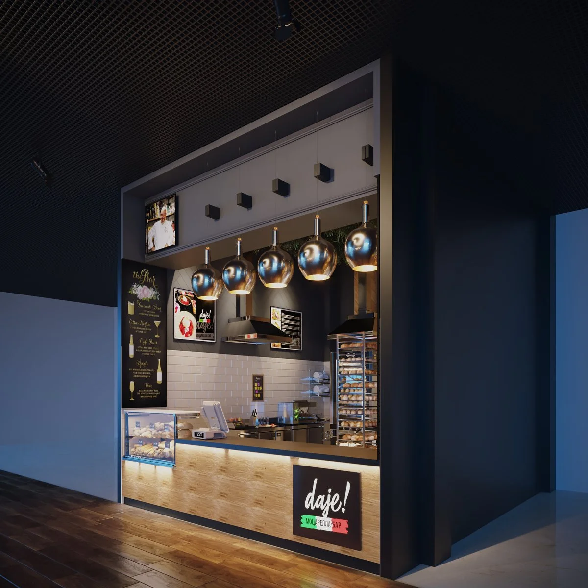 3D визуализация точки продаж быстрого питания 