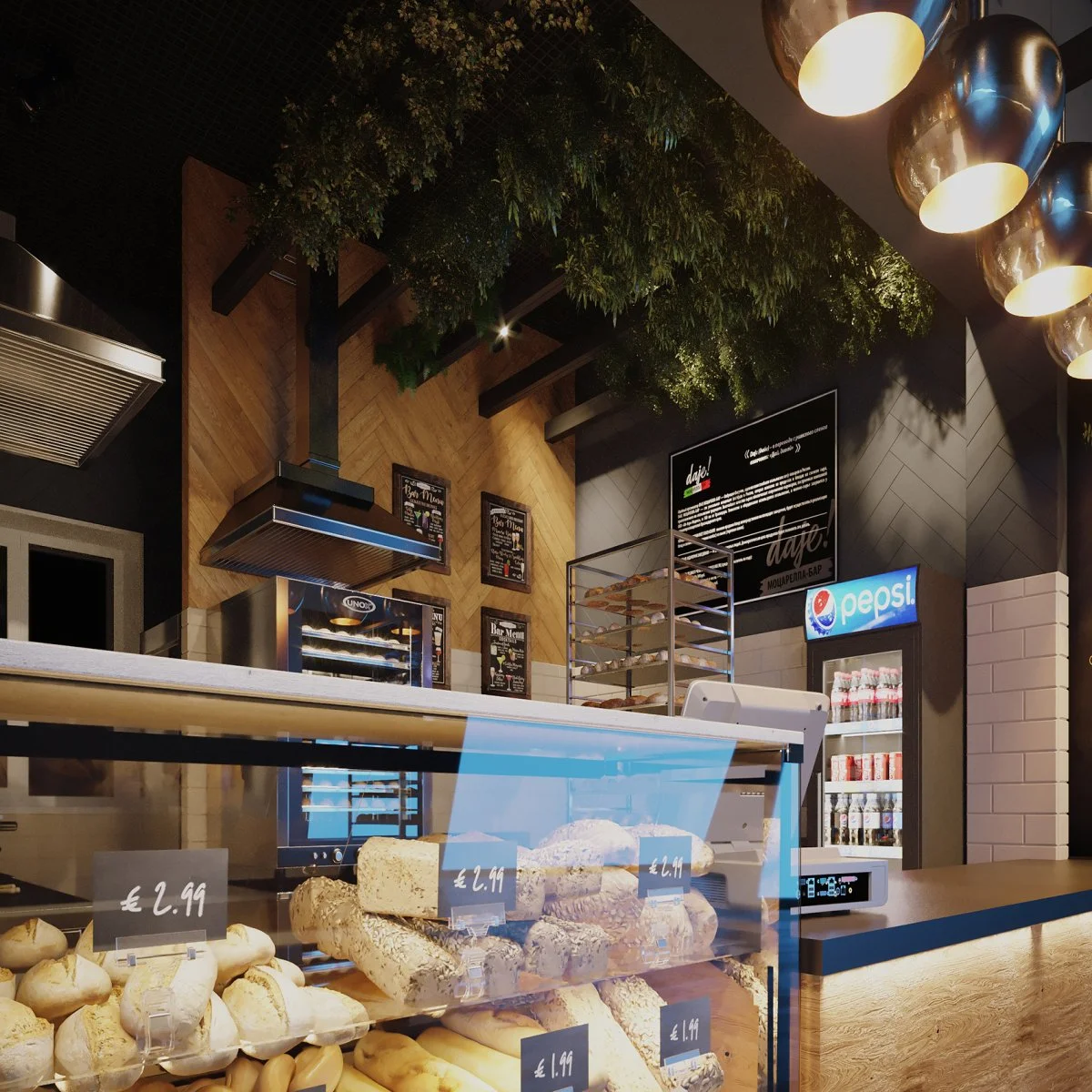 3Д визуализация части фудкорта в ТЦ